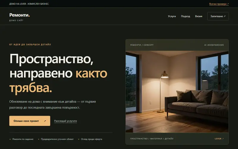 Начален екран на демонстрационния сайт FORMA